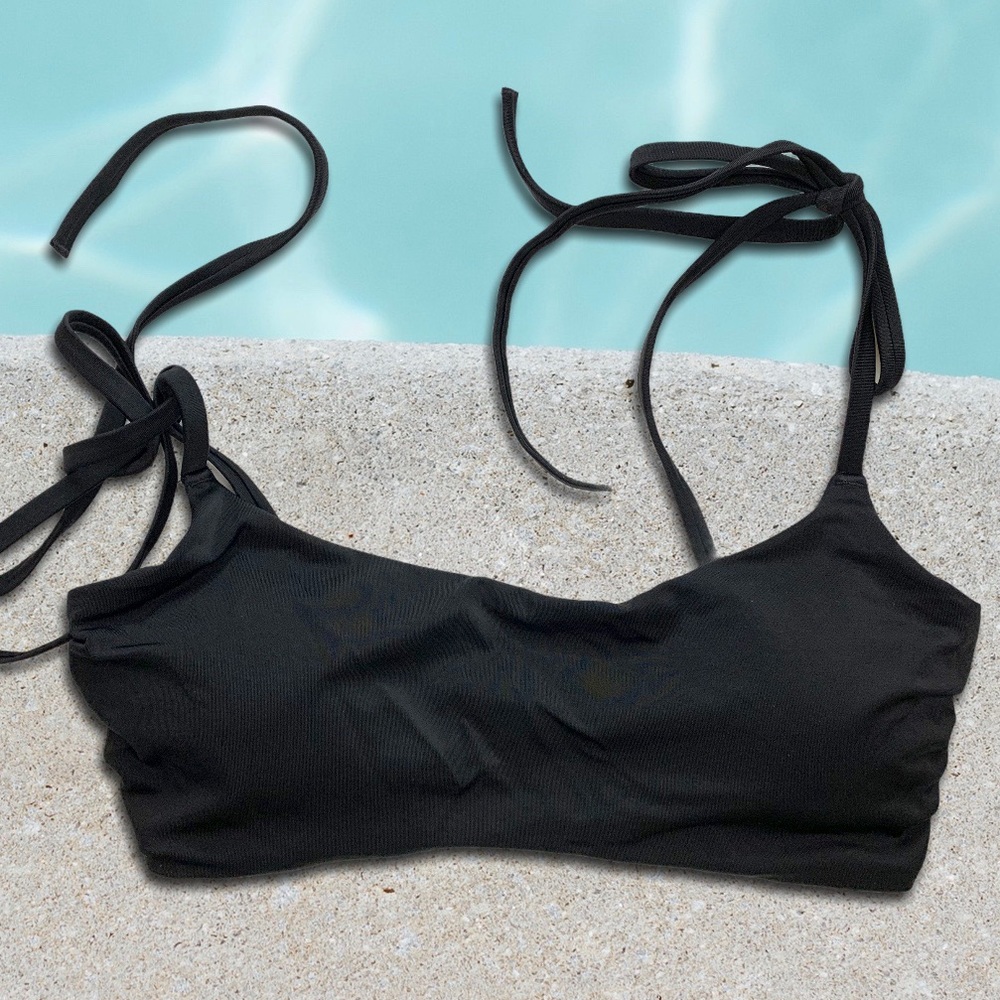 Bikini Top by CHELSEA Black Bikini Top Tie Straps NEW Swimsuit S